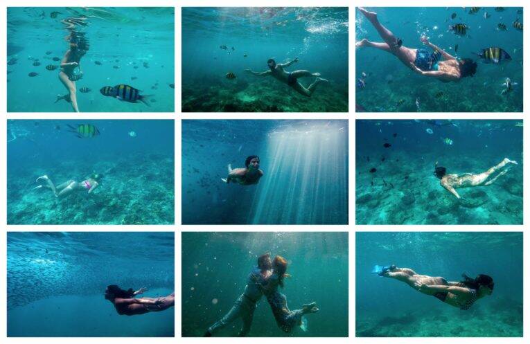 Fotos embaixo d'água com uma GoPro durante o snorkel/mergulho nas Ilhas Phi Phi - fotógrafo brasileiro na Tailândia